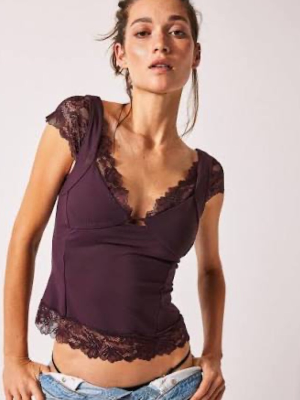 💜 Free People Better Not Cami with Lace - Size Medium - Plum Purple 💜